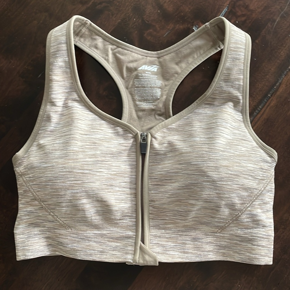 Avia Tan Sports Bra with Front Zipper and Racerback NWOT